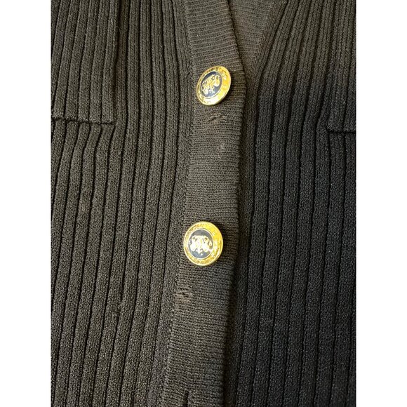 St. John Collection Black Sleeveless Ribbed Knit Cardigan With Gold Buttons Sz L - Picture 4 of 4
